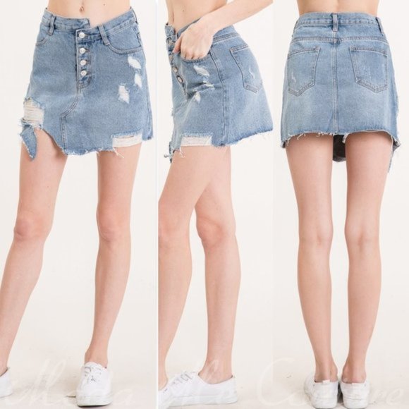 Denim Mini Skirt - Asymmetric - Picture 3 of 4